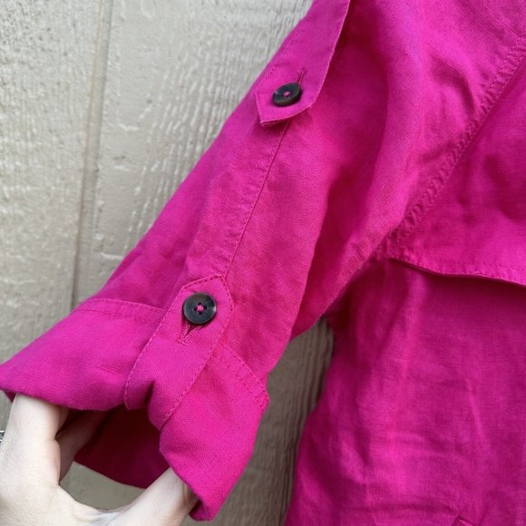 Chico's Women's 100% Linen Cropped Trench Jacket 3/4 Sleeve Pink Size 1 Small/8 - Picture 3 of 6